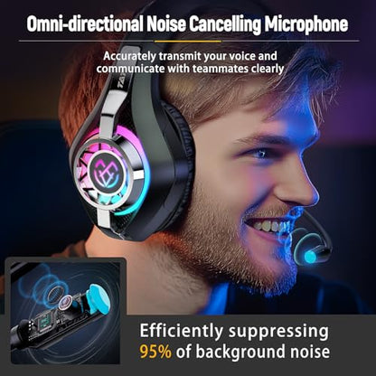 Tatybo Gaming Headset for PC, Ps5, Ps4, Switch, Mobile, Xbox Headset with Deep Bass Stereo Sound, Over Ear Gaming Headphones with Noise Canceling Mic, RGB, Black - color: BLACK