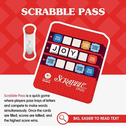 JOY FOR ALL Games - Scrabble Bingo 3-in-1 Word Games - Classic, Bingo, & Pass - New Easy to Grasp Tiles & Racks - Fun Family Board Game for Seniors, Kids, Teens, and Adults - style: Classic Scrabble & Bingo