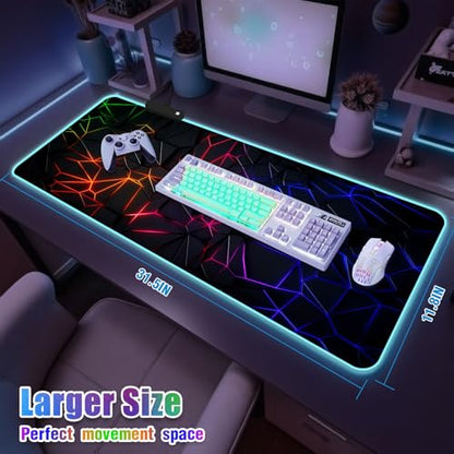 RGB Mousepad Led Mouse Pad Desk Mat I 31.5 x 11.8 Inch Large Mouse Pad I XL Oversized Big Mouse mat 14 Led Light Modes I Anti-Slip Rubber Base Waterproof Keyboard Pad for PC Gaming I Vibrant Neon - color: Vibrant Neon