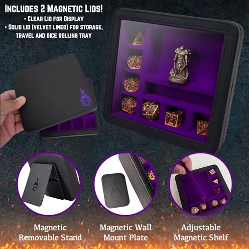 Forged Dice Co. RPG Character Shrine Display Case for Dice and DND Miniatures - Includes Travel Dice Tray and Display Lid - Compatible with Dungeons and Dragons Dice and Miniatures - Purple - color: Purple