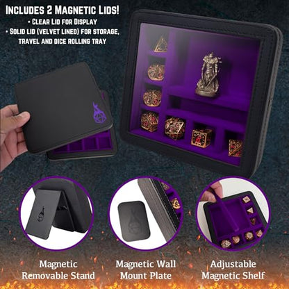 Forged Dice Co. RPG Character Shrine Display Case for Dice and DND Miniatures - Includes Travel Dice Tray and Display Lid - Compatible with Dungeons and Dragons Dice and Miniatures - Purple - color: Purple