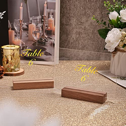 WILLOWDALE 12Pcs Walnut Place Card Holders for Table, Table Number Holders | Acrylic Table Numbers Holders for Wedding Reception, Picture & Photo Holder Wood Display Stand for Home and Party Decoration - size: 12pcs 3.9" Walnut