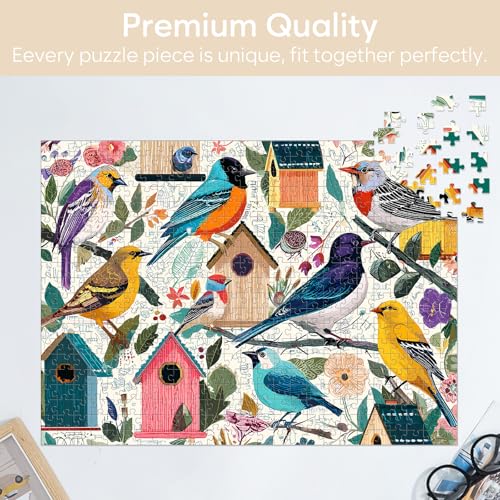 500 Pieces Puzzle for Adults,Colorful Birds Birdhouses Puzzle,Recycled Cardboard Animal Jigsaw Puzzles 500 Pieces,Challenging Puzzles Family Game Birthday Party Gift Toy for Teens Seniors 20.5 * 15in - style: Birdhouses Puzzle