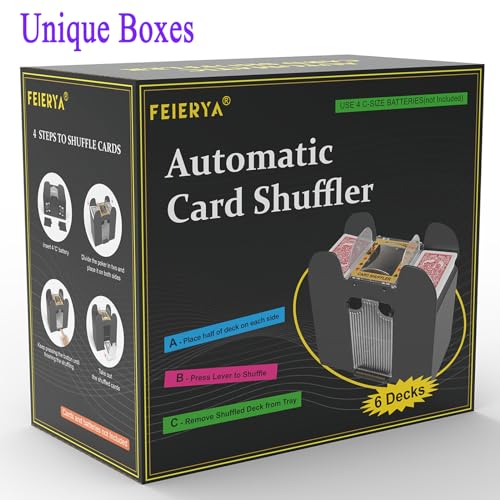 FEIERYA Automatic Card Shuffler 2/1/4/6 Deck | Battery-Operated Electric Playing Card Shuffler,Compatible with UNO,Poker for Home Card Game,Travel - size: 6 Decks