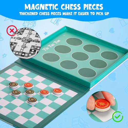 2-in-1 Magnetic Checkers & Tic-Tac-Toe Board Game | Travel Activities for Kids | Foldable Plane and Car Games | Family Fun Travel Essentials for Boy and Girl Over 3 Years - color: Checkers Game