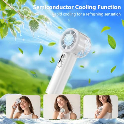 Portable Handheld Small Turbo Fan with Ice Cooling, White | 5 Gear Strong Airflow, LED Display, 3000mAh Rechargeable Battery, 20000 RPM Powerful, Up to 12 Hrs,for Travel,Outdoor, Makeup - color: White