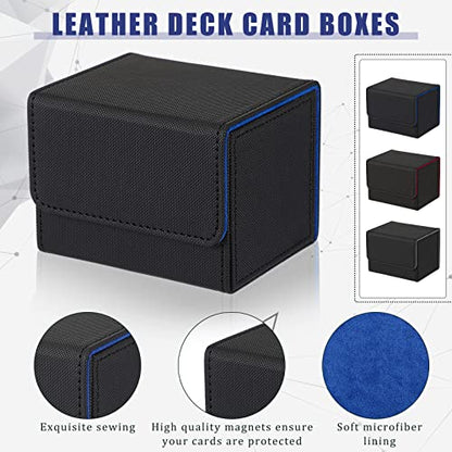 Weewooday 3 Pieces Leather Deck Card Boxes Game Box for 100 Plus Cards Playing Magnetic Storage Box Compatible with Mtg Tcg(Black, Black Red, Black Blue,Horizontal)