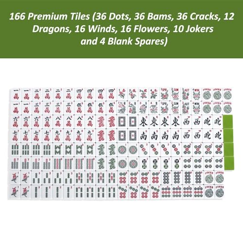 Set of American Mahjong Tiles, 166 American Mahjong Tiles with Green Color(1.2”,Tiles Only Set) - color: Green