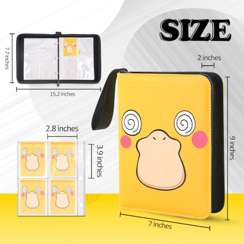 4 Pockets Trading Card Binder, 400 Card Holders with 50 Removable Sleeves, Portable Card Binder Album with zipper, Card holder Book for Game, Sport Collection (Dark yellow) - color: Dark yellow