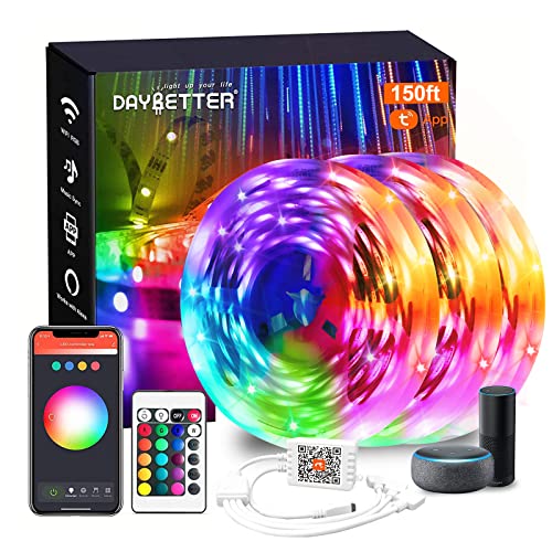 DAYBETTER Smart WiFi LED Strip Lights 150ft (3x50ft), RGB Color Changing, Alexa Google Voice Control, Music Sync, App Remote, Indoor Home Decor for Bedroom Gaming Room Party - size: 150FT
