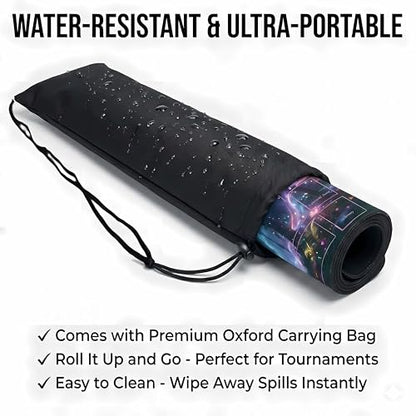 Ultimate TCG Battle Set: 24"x14" Stitched Fantasy Playmat, 16 Dice & Carry Bag – Non-Slip 2mm Rubber Card Game Mat for Trading Card Games (Style 1, playmat with Zones) - color: Style 1, size: CLASSIC SERIES