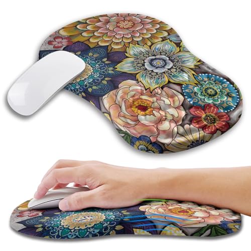 Ergonomic Mouse Pad Wrist Support with Memory Foam Massage Bulge, Carpal Tunnel Pain Relief Mousepad Wrist Rest for Mouse(12x8 inch, Blooming) - color: Kg007-blooming
