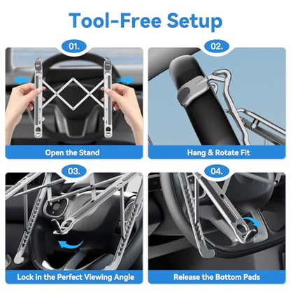 Car Laptop Mount steering Wheel Tray Holder, Height Adjustable Car Desk for Laptop iPad Computer Tablet, Foldable Portable Lap Laptop Stand for Car Vehicle Workstation for Truck SUV Tesla Motorhome