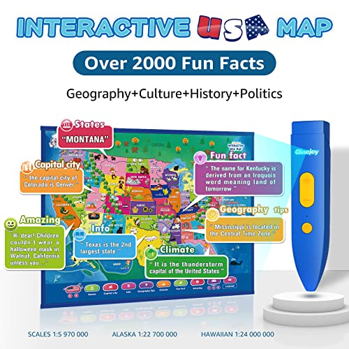 Qiaojoy Bilingual Interactive for Kids Talking USA Map World Map for Kids Learning, Geography Toys Games Educational Electronic Map Personalized Gift/Toys for 4 5 6 7 8 9 10 Year Old Girls/Boys - style: USA & World Map