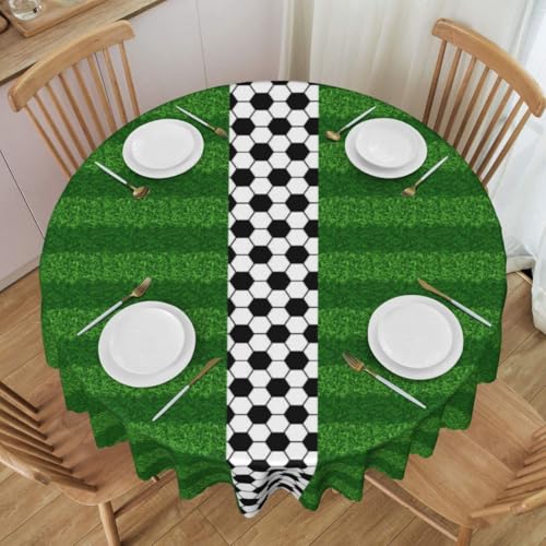 Soccer Table Cloths, Farmhouse Green Field Sports Ball Football Boy Kids Baby Birthday Party Rustic Table Cover Decor for Kitchen Dining Room Outdoor Home, 60" Round - color: Ball-4, size: 60" (Round)