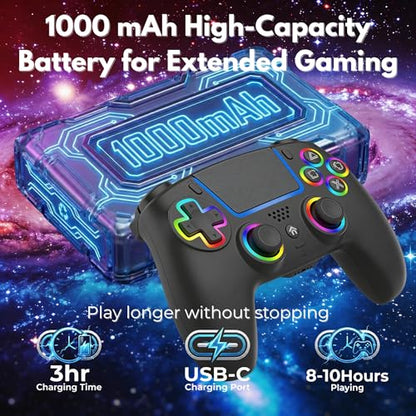NEVORK Wireless Controller for PS5 Console and PC, Hall Effect Joysticks and Hall Triggers, RGB LED Gaming Controller 7 Colors, Programmable Back Buttons M1 M2, Turbo Rapid Fire, Dual Vibration, 6 Axis Motion, 3.5mm Audio Jack, Black
