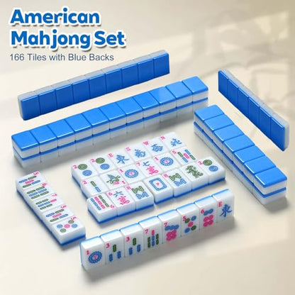 1.2-inch Premium American Mahjong Tile Set. Made of Durable and Sturdy Melamine. Perfect for Multiplayer Games, on-the-go Gaming, and Playing with Family and Friends. (Blue) - color: Blue
