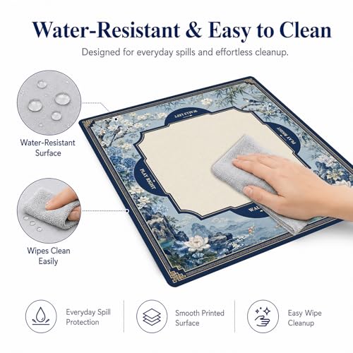 Blue Floral Mahjong Mat,Non Slip American Mah Jongg Table Mat | 32in soft neoprene mah jongg mat reduces tile noise protects tabletops & packs easily for game nights or a thoughtful gift - color: 017