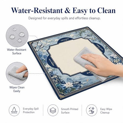Blue Floral Mahjong Mat,Non Slip American Mah Jongg Table Mat | 32in soft neoprene mah jongg mat reduces tile noise protects tabletops & packs easily for game nights or a thoughtful gift - color: 017