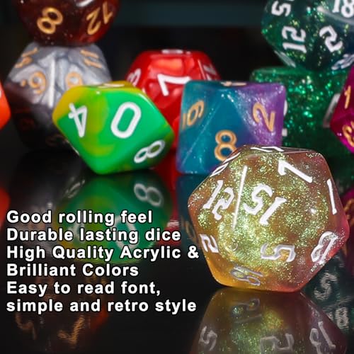 QMay 35 Sets Polyhedral Dice - 35 X 7 (245 Pieces) DND Dice with a D&D Dice Large Drawstring Bag, 35 Colors D4 D6 D8 D10 D% D12 D20, Great for Dungeons and Dragons, RPG, MTG,Role Playing Table Games - color: 35 Sets-245pcs