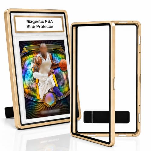 PSA Slab Case with Stand for Collectors - Premium Display & Storage Fits for 35PT PSA, CGC, CSG Cards, Heavy Duty Tempered Glass & Aluminum, Secure 9-Point Magnetic Lock, Waterproof Protector - color: Gold