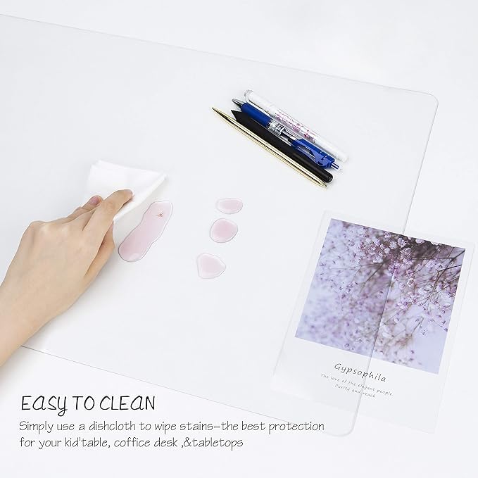 Clear Writing Desk Pad, 23.6’’x13.7” Heat Resistant Waterproof PVC Round Edge Durable Desk Protect Mat, Anti-Static Writing Mat Table Protector - size: 13.7" x 23.6"