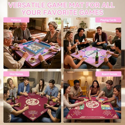 33" x 33" Neoprene Mahjong Mat – Non-Slip Rubber Backing, Noise-Reducing Game Mat for American Mahjong, Poker & Board Games, Includes Carry Bag & Printed Rules - color: Peacock