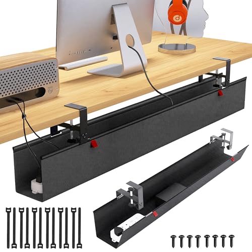 48" Gaming Under Desk Cable Management Tray, Black No Drill Cord Organizer for PC Setup, Large Anti-Sag Wire Hider, Stealth Cable Management Net for Battlestation (Black, 47.8") - color: Black, size: 47.8"×5.6"