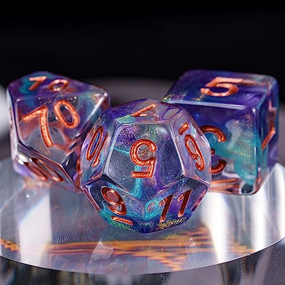 DND Dice Set Purple Magma Polyhedral Dice Set for D&D Tabletop Games | Leather Storage Bag, DM Gift, for Dungeons and Dragons Role Playing Games - color: Purple Mix Blue