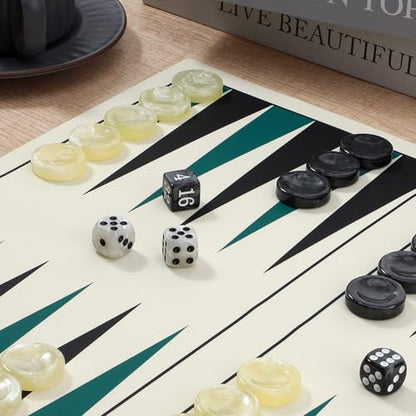 15.75 Inch Backgammon Set, Premium Silicone Backgammon Classic Board Games for 2 Players, Foldable Travel Backgammon Portable Game Set with Carrying Storage Bag (Green) - color: Green