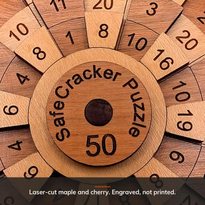 Creative Crafthouse Safecracker 50 Math Brain Teaser Puzzle for Adults | Laser cut wood with five number rings; align all 16 columns to reach the target. A hard solve and desk gift, made in USA - style: Safecracker 50