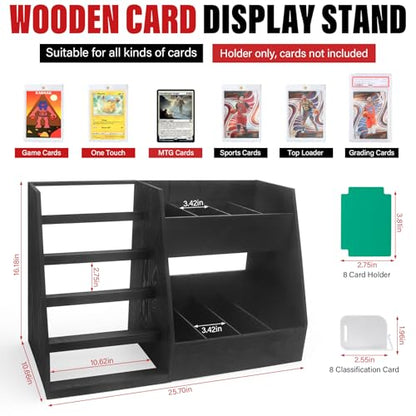 5-Tier Trading Card Display,Large Capacity Card Display Stand with 8-Row Storage & 8 Stoppers + Dividers,Wooden Graded Card Display Holds 200+ PSA BGS SGC Slabs for Sports Card and Game Card Collection - size: 25.7*10.6*16.2in