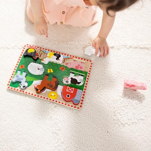Melissa & Doug Farm Wooden Chunky Puzzle (8 pcs) - FSC Certified | 8 Chunky Wooden Pieces, Stand-Up Farm Animals and Barn, Motor Skill Building Puzzle Play, Toddler Toys for Kids, Ages 2+ - size: 11.95 x 8.95 x 1.0, style: Farm