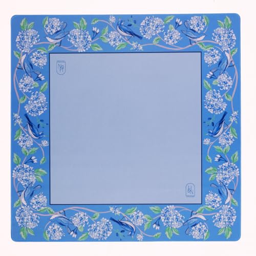 Hutch & Nook Mahjong Mat | 33" Non-Slip Card Table Cover | Decorative Game Mat for Mahjong Set, Dominoes, Poker & More (Blue & White Bird) - color: Blue & White Bird