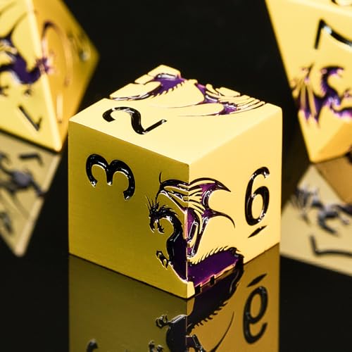 Metal Dice Set, Piece Zinc Alloy Dragon DND Dice,Bronze Purple | Complete polyhedral dragon dice set with easy-to-read numbers and a magnetic gift box for DND players and collectors. - color: Bronze Purple