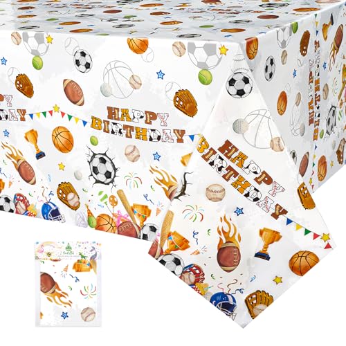WERNNSAI 1 PCS Sports Table Cloth - Sports Birthday Party Decorations Soccer Basketball Football Tablecloth Baseball Table Cover for Kids Boys All Star Themed Party Supplies 54'' x 108'' - color: Sport