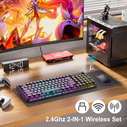 Wireless Keyboard and Mouse Combo Rechargeable, Light Up Transparent Backlit Keyboard with 15 LED Lighting Effects, Volume Knob, RGB Mouse, 2.4GHz Wireless for PC Laptop Desktop, Black - color: K04 Black