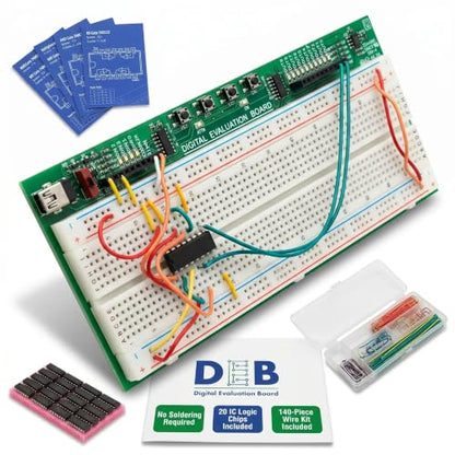 DEB-1002 Solderless Circuit Prototyping for Electrical Engineering Students | 20 Logic IC Chips, 140-Piece Solid Core Wiring, Self-Contained Platform Designed, Hands-On STEM College Prep Learning System