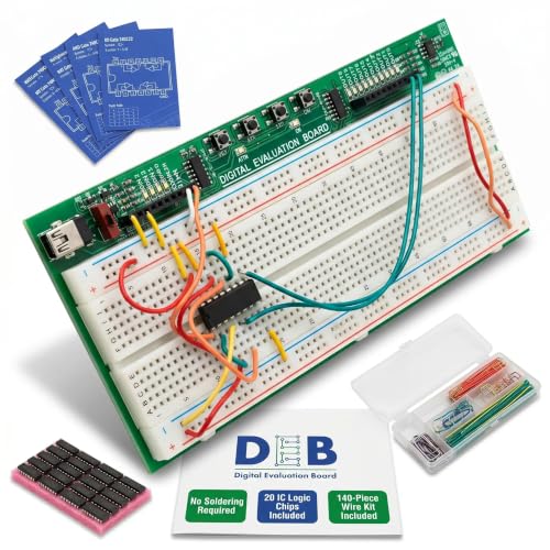 DEB-1002 Solderless Circuit Prototyping for Electrical Engineering Students | 20 Logic IC Chips, 140-Piece Solid Core Wiring, Self-Contained Platform Designed, Hands-On STEM College Prep Learning System