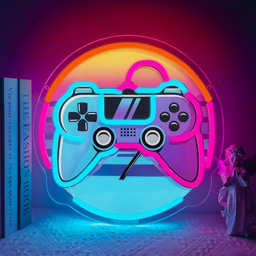 Gamer Neon Sign, Gaming Neon Sign for Gamer Room Decor Game LED Lights for Bedroom Wall Decor Gamepad Dimmable Neon Gaming Sign for Party Decorations Teen Boys Gift USB Powered(12.6"*12.6") - style: Gamepad