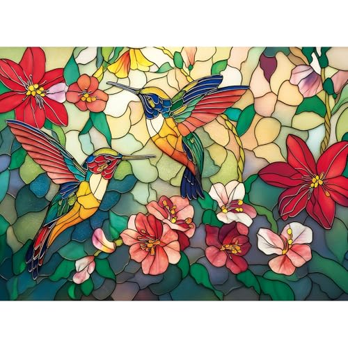 500 Pieces Puzzle for Adults - Vintage Paint Hummingbird Flower Puzzles - Stained Glass Birds Puzzle 500 Piece with Letters on Back Dust-Free,Fun Family Game,Gift for Men Women Seniors 20.5 x 15 in - color: Hummingbird