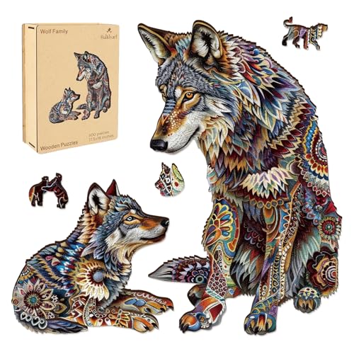 Ruikiyart Puzzles for Adults 500 Pieces, 5MM Wolf Cub Wood Jigsaw Puzzles, Animal Unique Shaped Puzzle Games Challenge Puzzles for Kids Home Decoration (17.5"x18") - color: Wolf Family-3, size: 500 Pieces