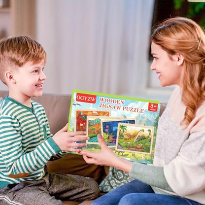 Puzzles for Kids Ages 4-6, 4 x 24 PCs Dinosaur Wooden Puzzles | Dinosaur Puzzles for Toddlers & Kids Ages 3-5, Preschool Educational Puzzles Toys, Birthday Gifts Set for Boys & Girls - color: Dinosaur