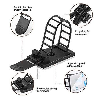 50Pcs Adhesive Cable Management Clips with 50Pcs Zip Ties, Adjustable Nylon Cable Strap Ties Wire Clips Clamps Organizer with Strong Adhesive Tape, Extra Screw & Hole - 3.35 Inch Black - color: Black, size: M-50pcs
