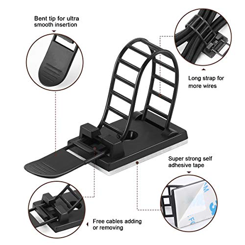 100Pcs Adhesive Cable Management Clips with 50Pcs Zip Ties, Adjustable Nylon Cable Strap Ties Wire Clips Clamps Organizer, Extra Screw & Hole - 3.35 Inch Black - color: Black, size: M-100pcs