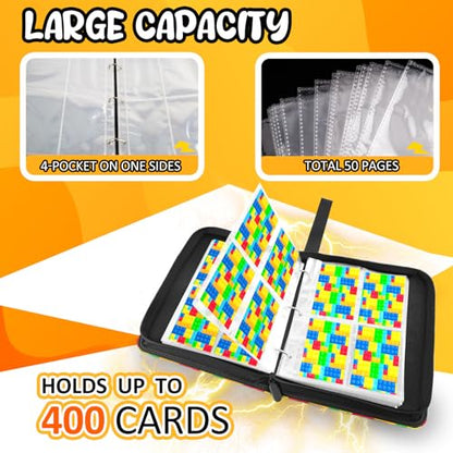 Collectible Trading Card Albums, 400 Card Holders with 50 Removable Sleeves, Portable 4 Pockets Collectible Trading Card Binder, PU Card Collection Binder for MTG, TCG, Sport Card, Game Cards - color: Building Block