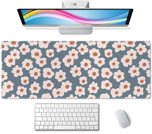 Gaming Mouse Pad, Large Mouse Pads for Women, Non-Slip Rubber Base Mousepad, Keyboard Mouse Mat, Desk Pad with Stitched Edges, 31.5x11.8inch Daisy Floral Pattern - color: Daisy Floral Pattern