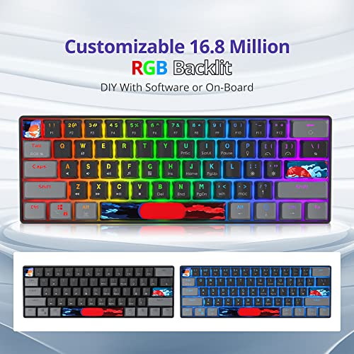 60% Mechanical Keyboard Grey and Black, Compact 60 Percent Gaming Keyboard RGB Backlit, 61 Keys Mini Keyboard, USB Wired Office Keyboard for Windows Mac Laptop PC (61 Dark/Blue Switches) - color: 61 Dark/Blue Switch