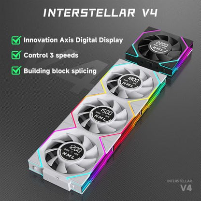 JM V4 120mm Case Fan|Computer Cooling PC ARGB CPU Cooler Daisy Chain Fan|Three-Mode Digital Display|Infinity Mirror Design|600-2100 4Pin PWM Contro(White Reverse 3-Pack) - color: White Reverse 3-Pack