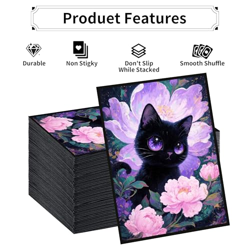 MTG Card Sleeves, Ultra Clear Front & Matte Finish Back, 100 Count Standard Size Matte Art Sleeve for Magic The Gathering - color: Cat and Flowers